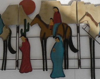 Curtis C Jere Native Southwestern American Indian Metal Hand-painted Sculpture Folding Wall Art