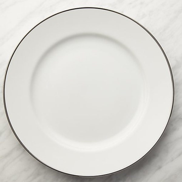 Maison Platinum Rim Dinner Plate White Porcelain with Silvery Platinum Edge by Crate & Barrel