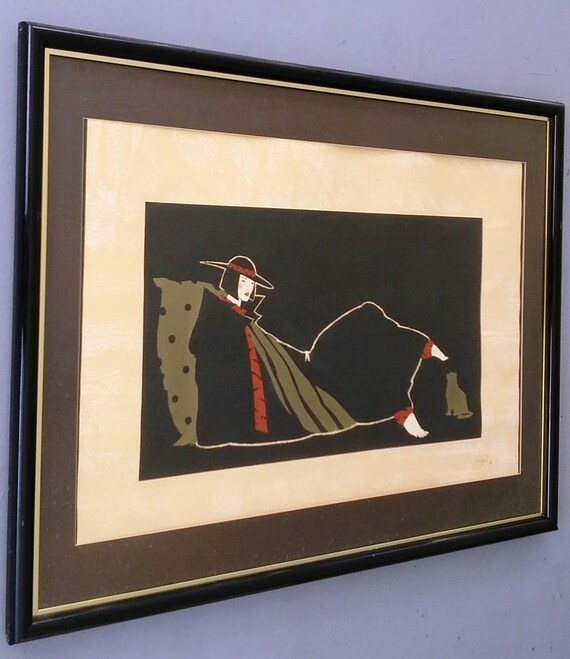 Rafael Artist Proof: Oriental Woman With Cat, Framed Art Deco