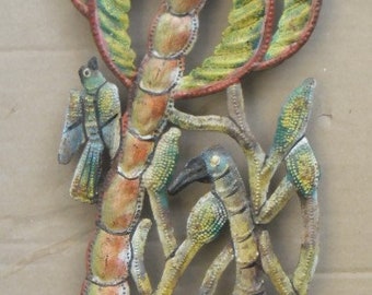 Metal Sculpture Art Handmade & Handpainted Palm Tree Wall Display Artwork Made In Haitian -signed.
