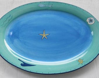 K.I.C. Servierplatte, handbemalt: Seaside Ocean Stonemite