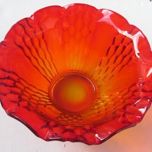 Viking Glass Solid Pressed Glass Collectible Table Display Bowl in Orange, Amberina Color
