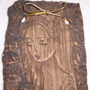 INGA LUKAT Handmade Ceramic Slate &quot;MADONNA&quot; Woman Plaque Art-Signed