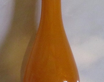 Handblown Mid-Century Style Orange Color Glass with Ruffled Top Design Slender Glass Vase