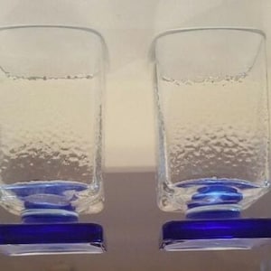 ヴィンテージ（2個）クリスタル・ダルク スクエア型 ブルーベース／曇りガラス
