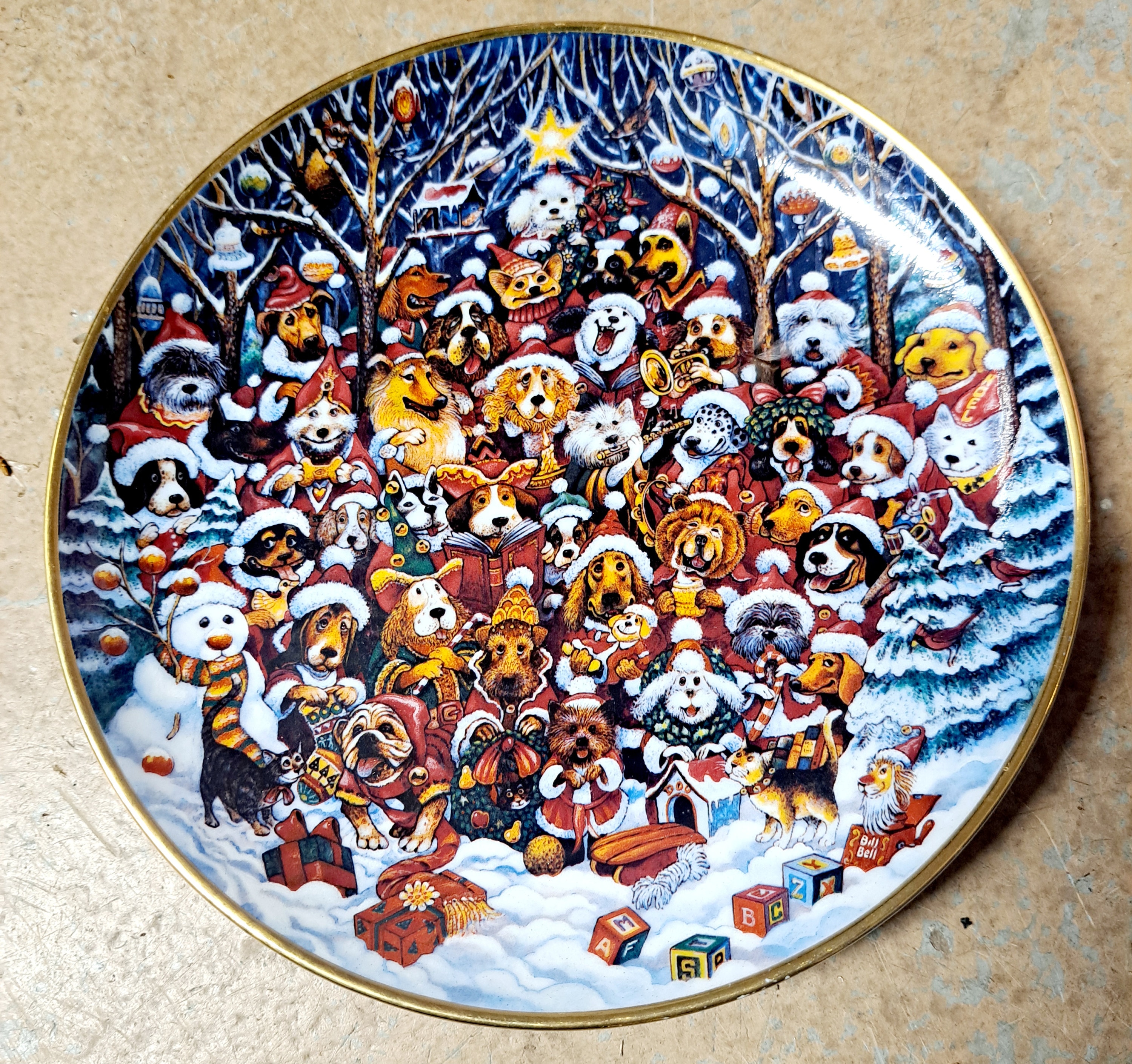 Franklin Mint   絵皿 3枚セット Franklin Mint Santa Paws Porcelain Plate: 1990s Limited Edition