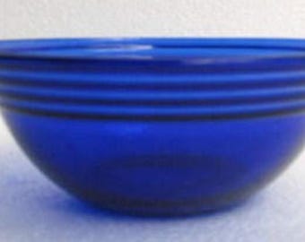 Vintage (1) Cobalt Blue Bormioli Rocco Ribbed Collectible Dessert Glass Serving Bowl, Made In Italy