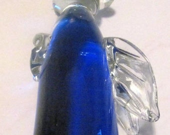 Murano Cobalt Blue Glass Angel Figurine - Hand Sculptured in Italy