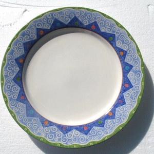Sango Potpourri- Mix & Matach "Blaze Blue" By Sue Zipkin Large Dinner Plate