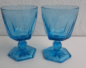 Fostoria (2) Large Size Crystal Virginia Blue Water Goblet Ice Tea Goblet Glasses