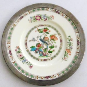 1929 Wedgewood Rotary Club Santa Barbara CA, Collectible Hand Painted Art Large Display Plate 12&quot; with Antique Sterling Silver Rim