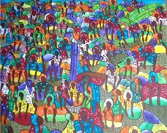 【ハイチアート】絵画 マーケット サイン有り ハイチアン　ヴィンテージ ハイチアート】絵画 マーケット サイン有り ハイチアン ヴィンテージ
