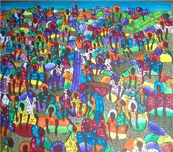 【ハイチアート】絵画 マーケット サイン有り ハイチアン　ヴィンテージ ハイチアート】絵画 マーケット サイン有り ハイチアン