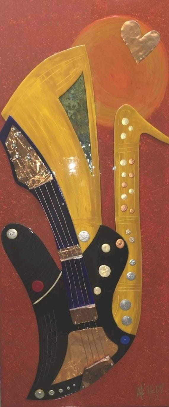 Al Hubb Jazz Guitar & Saxophone Mixed Media Art Painting - Etsy