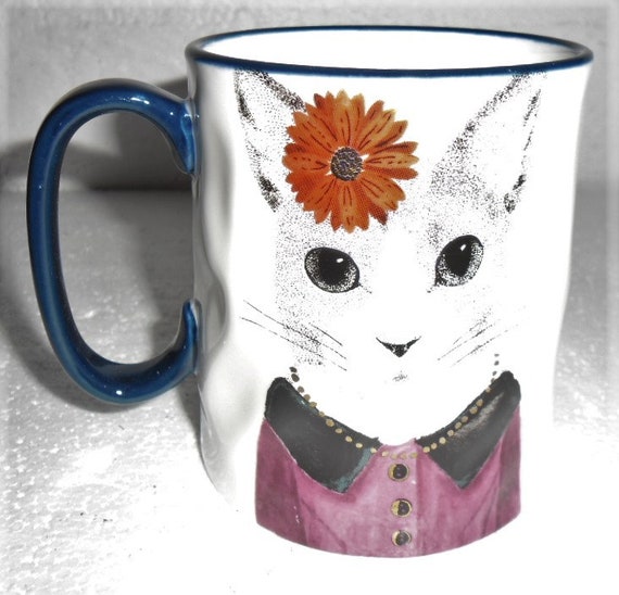 Signature Housewares Hipster Animal Stoneware "cat" Design Handmade Ceramic  Coffee Mug, 14 Oz - Etsy