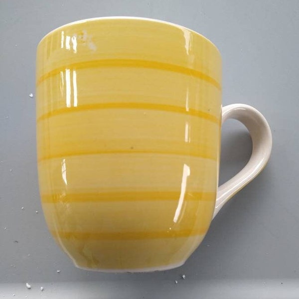 Handpainted Bright Yellow Color Horizontal Stripe Design Collectible Large Coffee Mug By Citrus Grove
