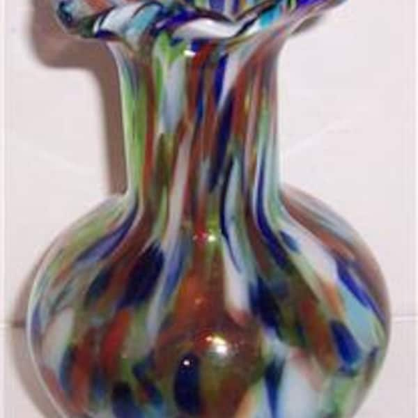 Murano Stretched Venetian Multi Colored Style Bulbous Glass Vase Display