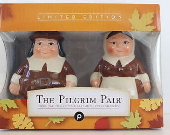 New In Box The Pilgrim Pair" Thanksgiving Serving Salt & Pepper Shakers By Publix