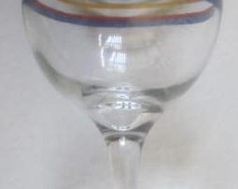 Libbey Multi-Striped Wine-Glasses-Fiesta-Red-Blue-Green- And Yellow Stripes Stem Glasses