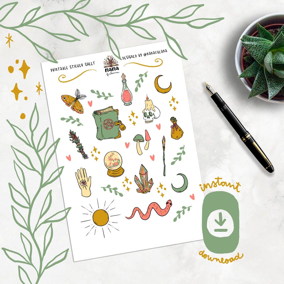 Witchy Printable Stickers / Print and Cut Stickers / Digital - Etsy