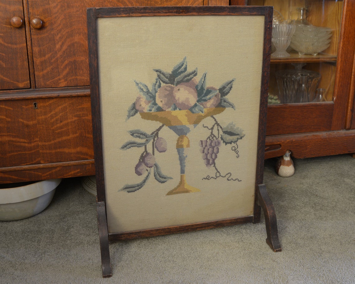 Vintage Fireplace Screen Needlepoint Fireplace Mantel Screen Etsy