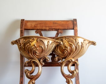 Vintage Syroco Wall Pockets: Ornate Gold Sconce Pair