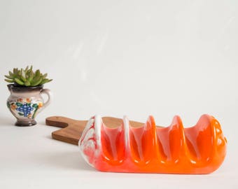 Vintage Ceramic Taco Holder Orange Glaze Taco Holder