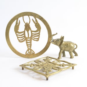 Brass Trivets | Boho Kitchen Decor | Lobster Decor | Brass Kitchen | Brass Wall Trivets | Kitchen Brass Decor | Nautical Trivet | Pot Trivet