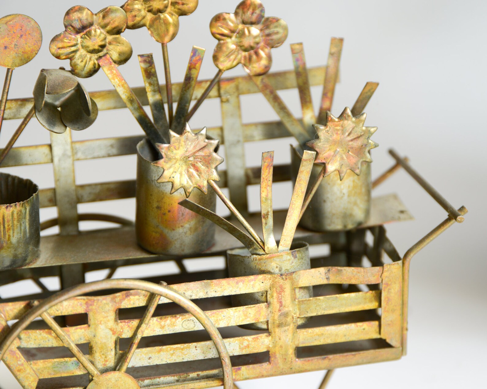 Vintage Brutalist Art Metal Flowers Metal Flower Cart made in Etsy
