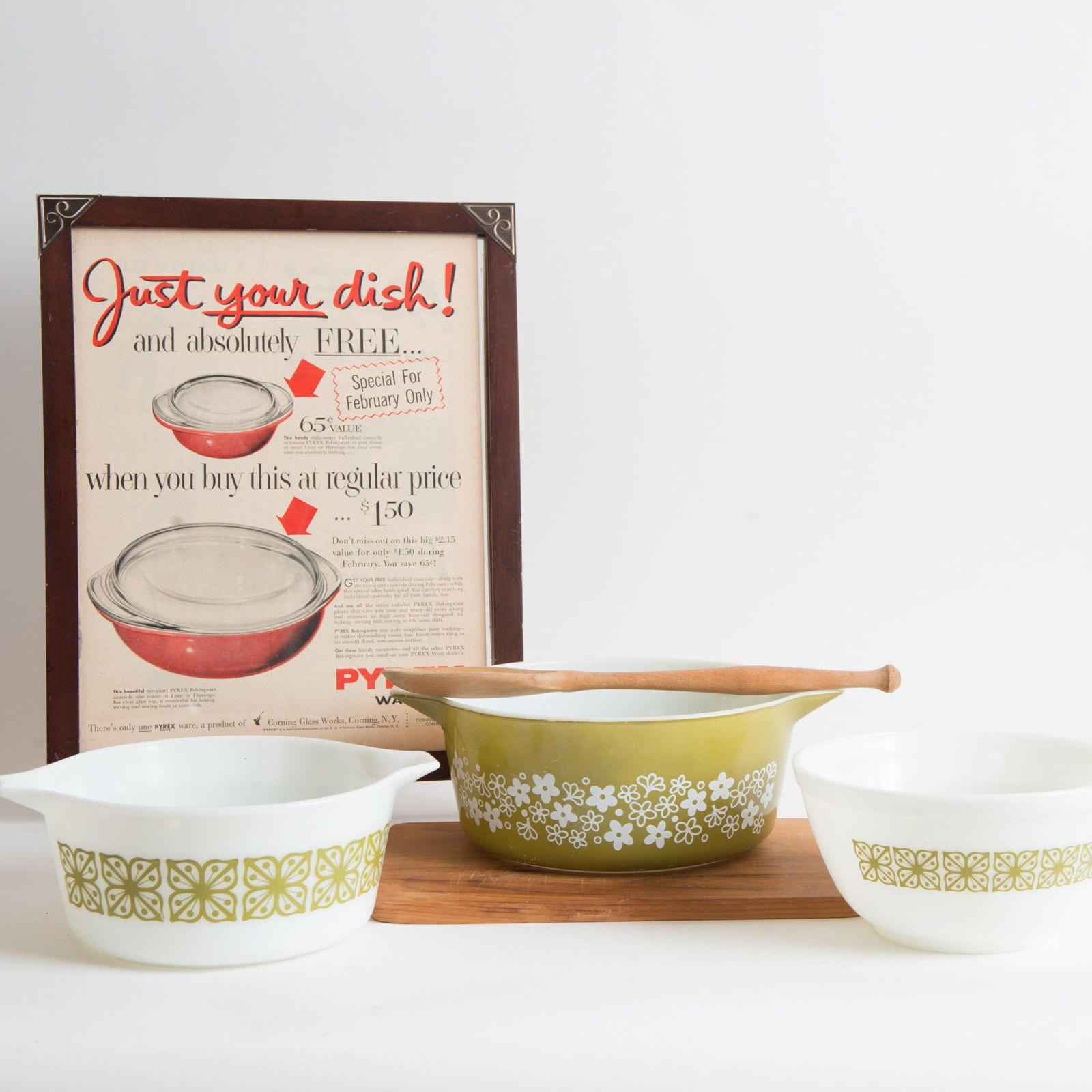 Vintage Pyrex Bowls & Casseroles: Spring Blossom, Green Verde Set