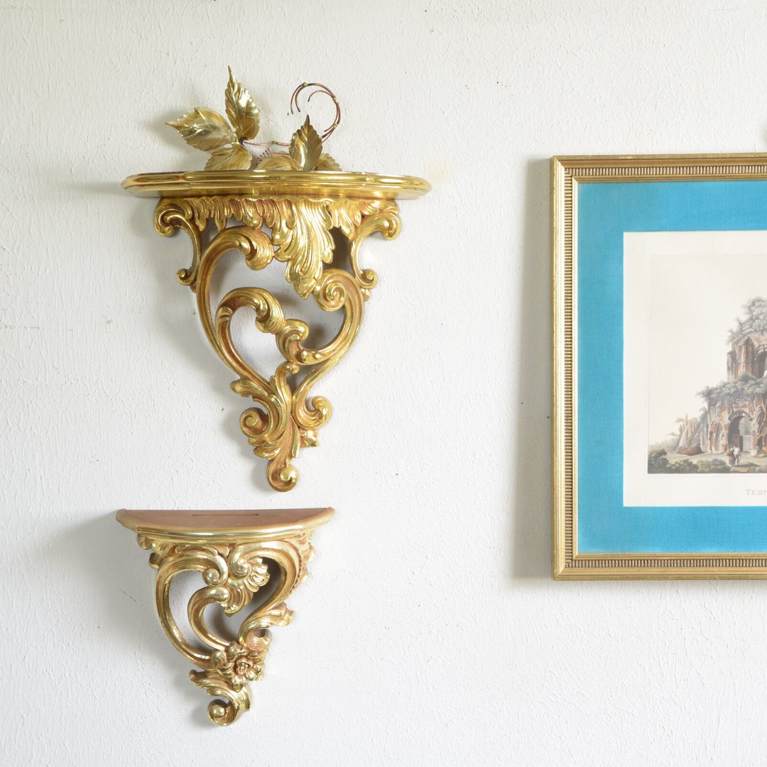 Floating Wall Shelf Shiny Gold Wall Midcentury Wall Decor Bathroom ...