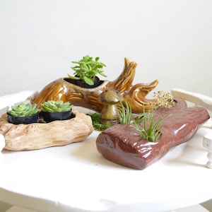Vintage Planters Ceramic Logs Indoor Planters Mid Century Modern Planter Unique Succulent Planter Fairy Garden Planter