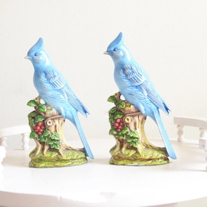 Blue Jay Figurines | Pair Blue jays | Vintage Ceramic Birds | Blue Home Decor | Blue Jay Birds | Gift for Bird Lover |