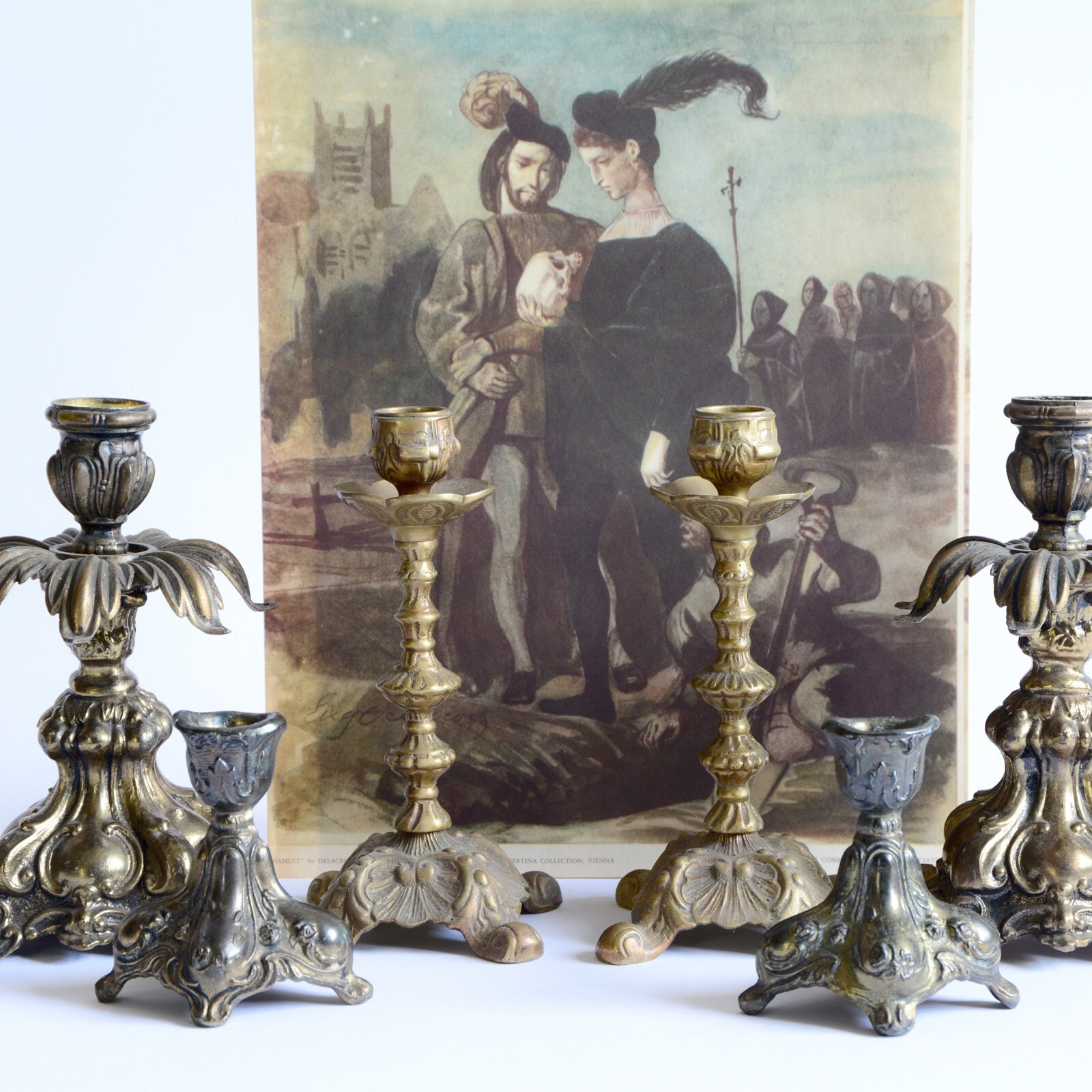 Vintage Gothic Candle Holders: Ornate Dark Academia Decor, Set of