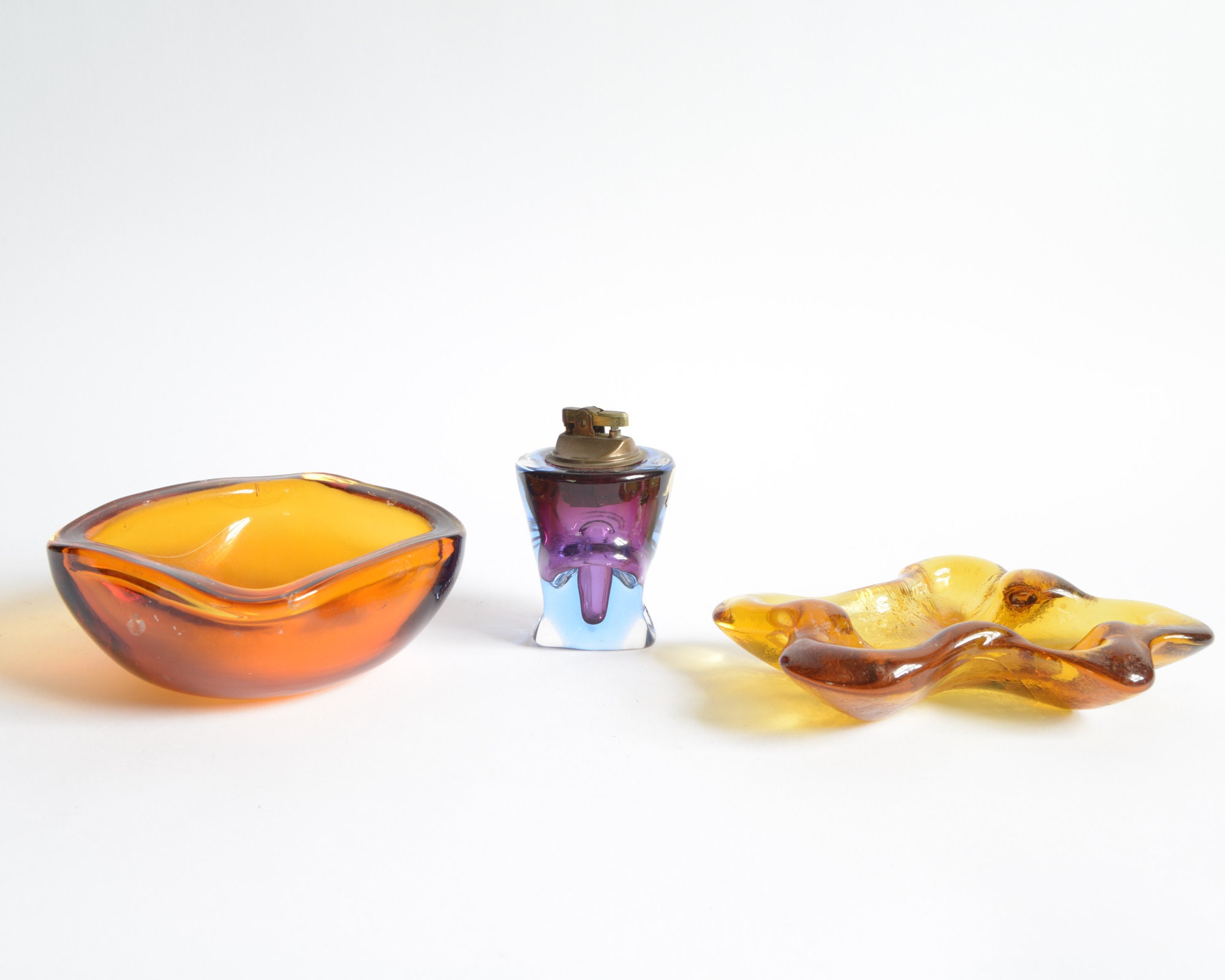 Vintage Mid-Century Amber Square Glass Ashtray 5 3/4”X5 3/4” 