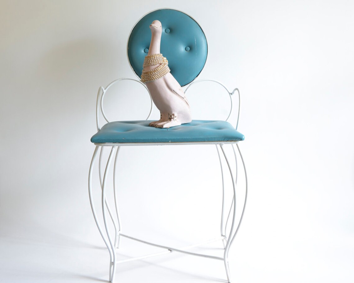 Vintage Child's Vanity Chair Wrought Iron Vinyl Vanity Etsy