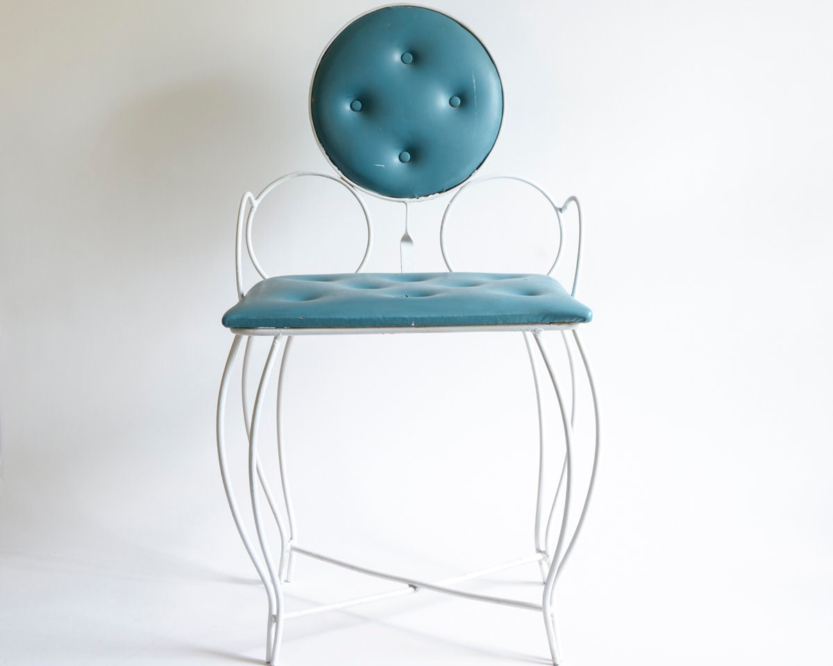 Vintage Child's Vanity Chair Wrought Iron Vinyl Vanity Etsy