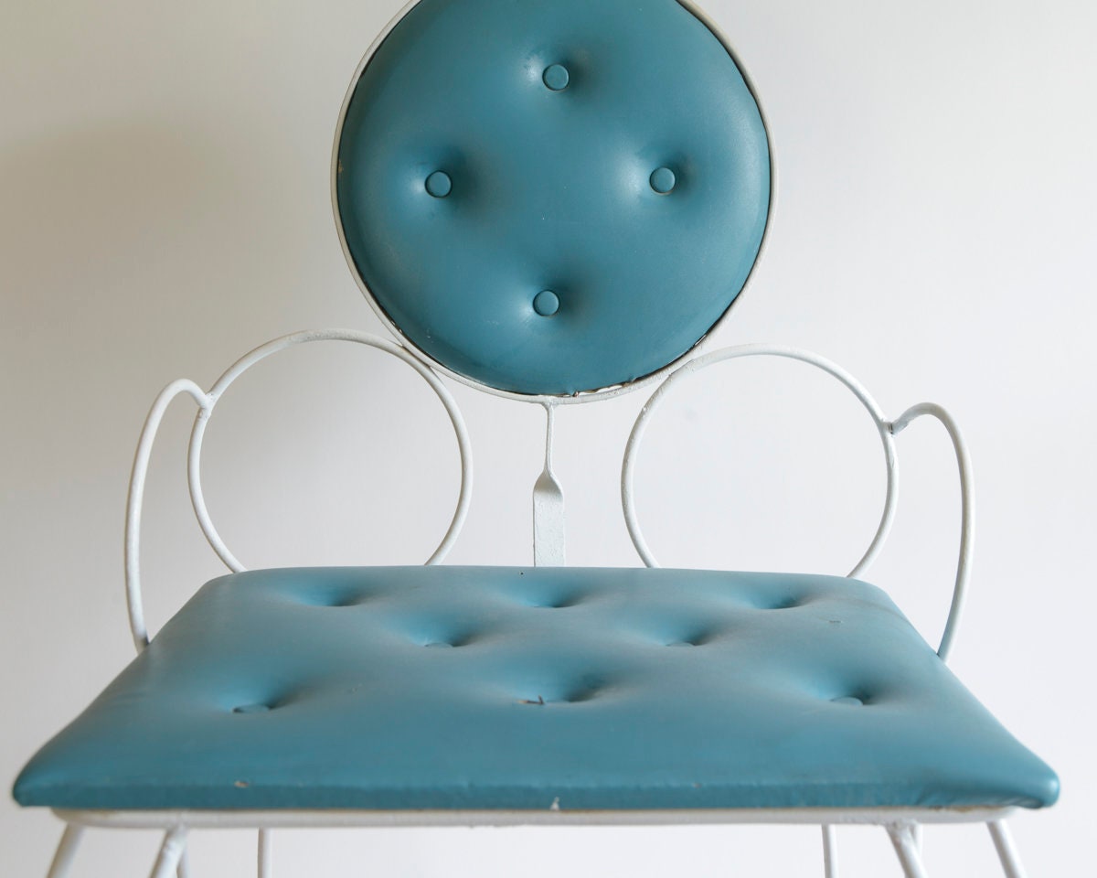 Vintage Child's Vanity Chair Wrought Iron Vinyl Vanity Etsy