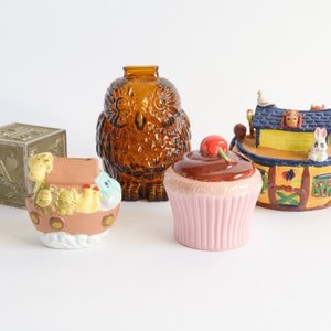 Children&#39;s Coin Banks | Kid&#39;s Coin Bank | Wise Old Owl | Silver ABC Block | Noah&#39;s Ark Coin Bank | Cupcake Coin Bank | Coin Bank for Kids