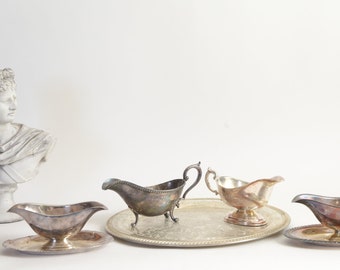 Vintage Silver Plate Gravy Boats – Ornate Serving Pieces by WM Rogers & More (Sold Separately)