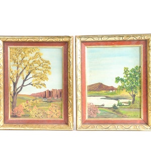 Wall Decor | Folk Art Painting | Rustic Paintings | Vintage Wood Frames | Rustic Landscape Painting | Western Mountain Painting | Wall Art