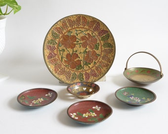 Vintage Indian Enamel Bowls & Plate Collection – Jewelry Holders or Wall Décor