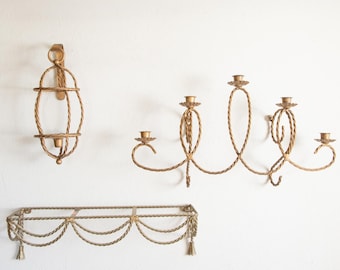 Wall Decor Midcentury, Metal Candle Holders, Floating Shelf,