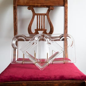 Art Deco Glass Jewelry Dish Trio – Vintage Square Vanity Catch‑All Plates for Dresser Décor image 4
