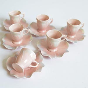 Vintage Child's Teacups and Saucers: Pink & Blue Children's Tea Set