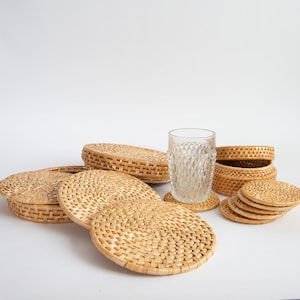 Wicker Trivets | Hot Pad Set | Wicker Coaster Set | Wicker Storage Baskets | Wall Decor Wicker | Rustic Kitchen Wall Decor | Kitchen Wall