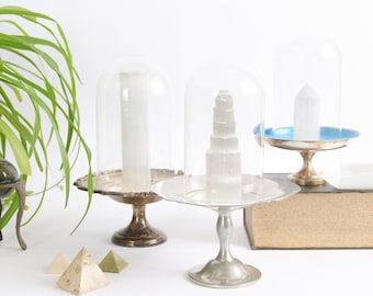 Vintage Compotes with Glass Cloches – Dark Academia Décor, Ornate Pewter, (Your Choice)