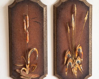 Brutalist Wall Plaques, Metal Wood 70s Wall Decor,