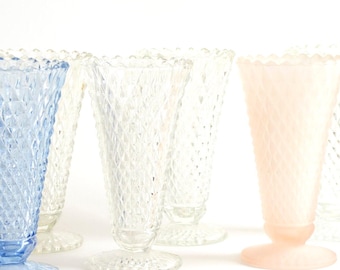 Vintage Vase Collection, Diamond Point Glass, Clear, Pink, Blue