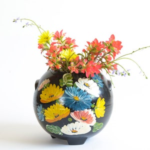 Vintage Cookie Jar | Ransburg Cookie Jar | Vintage Kitchen Decor | Flower Vase | Black Table Centerpiece | Country Kitchen Decor | Cottage